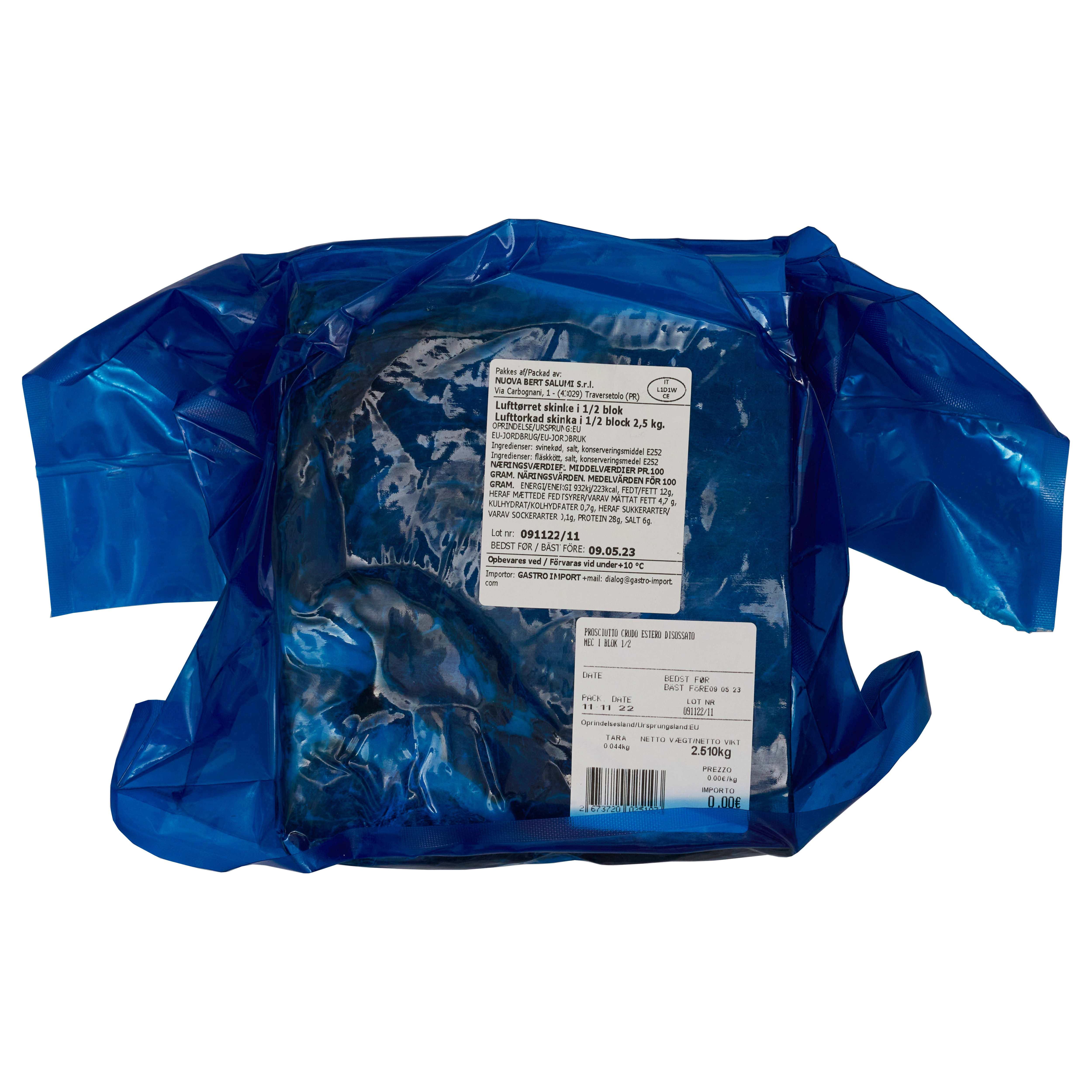 Prosciutto crudo i 1/2 block 2,5 kg