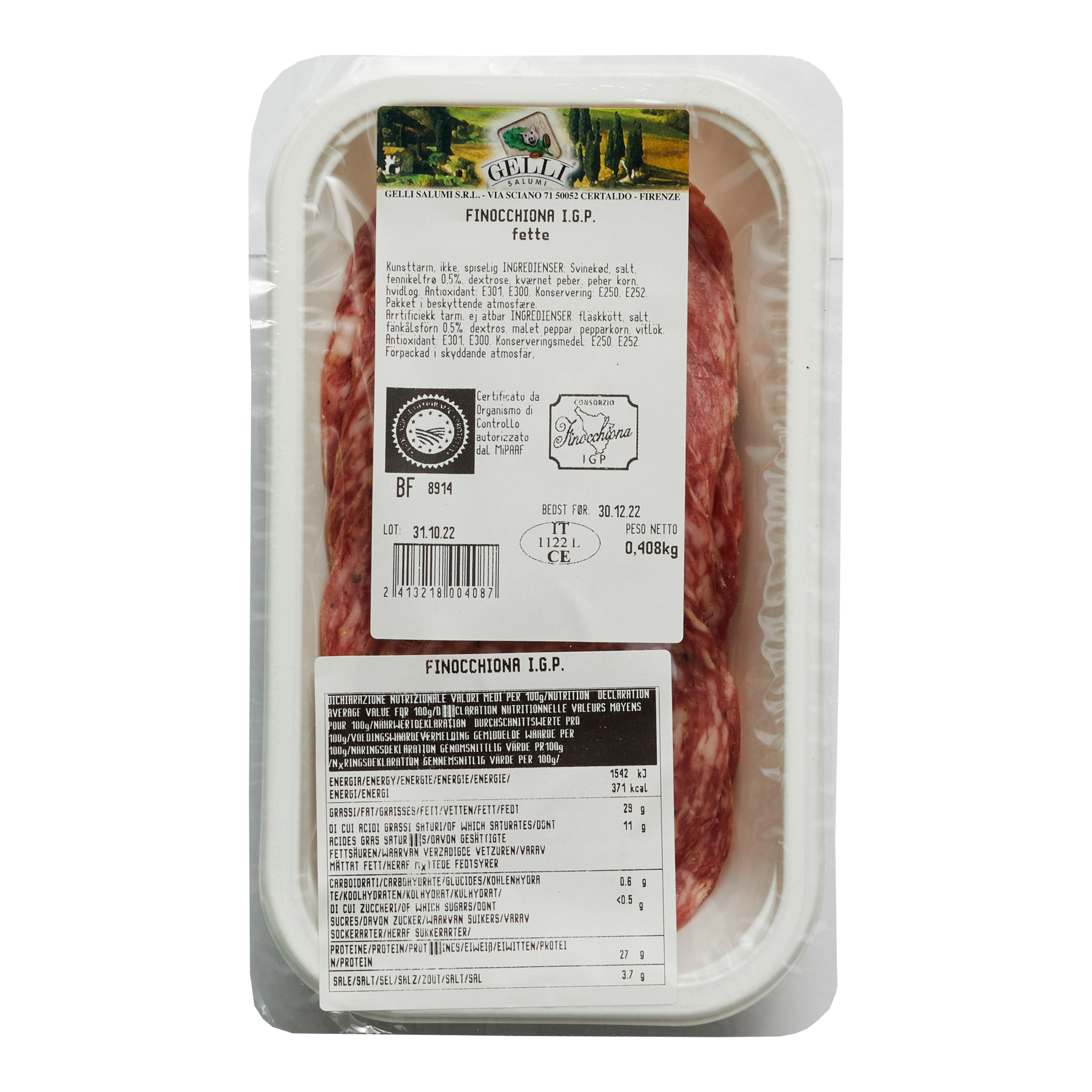 Fänkålssalami, Finocchiona IGP skivad 400 g