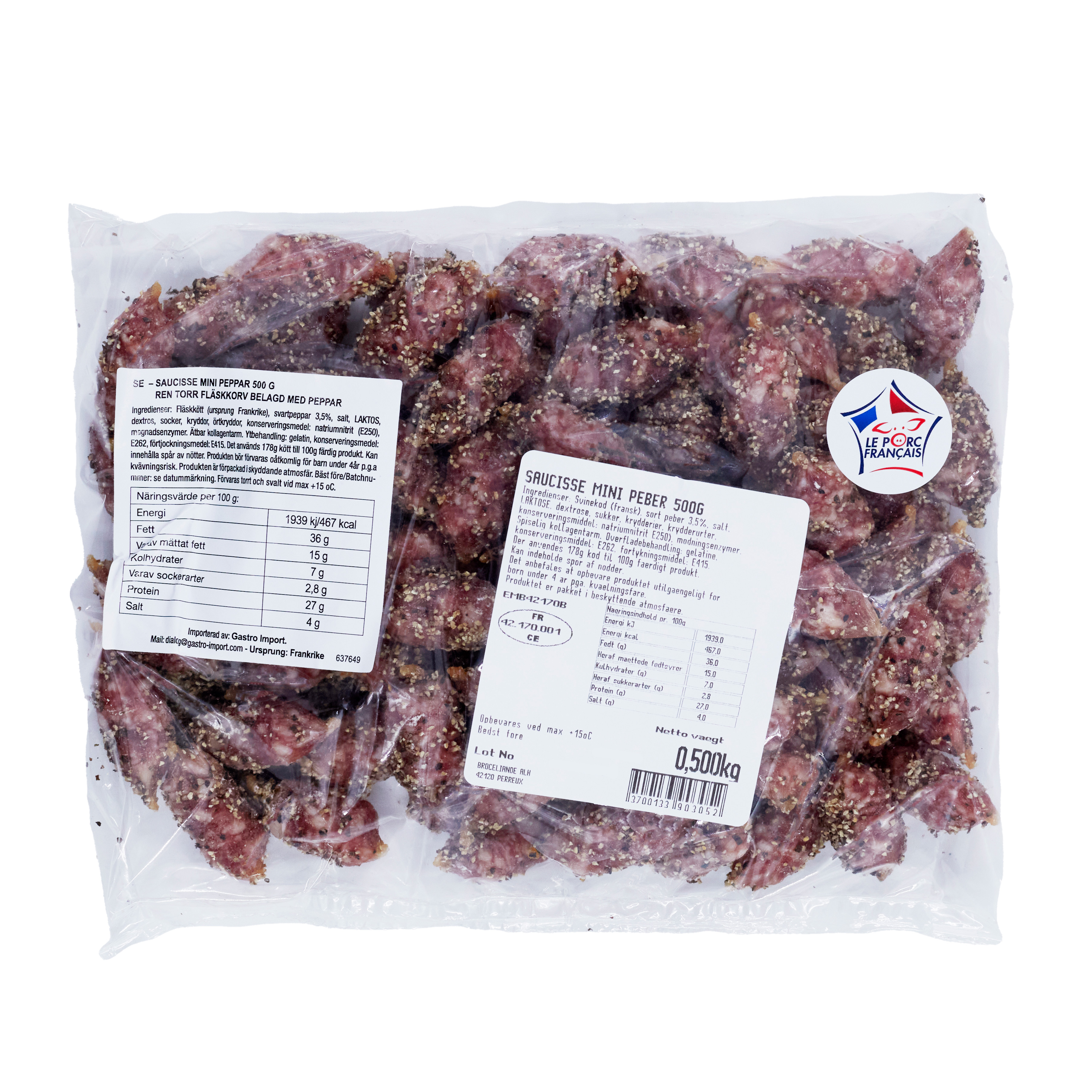 Mini saucisse peppar 500 g